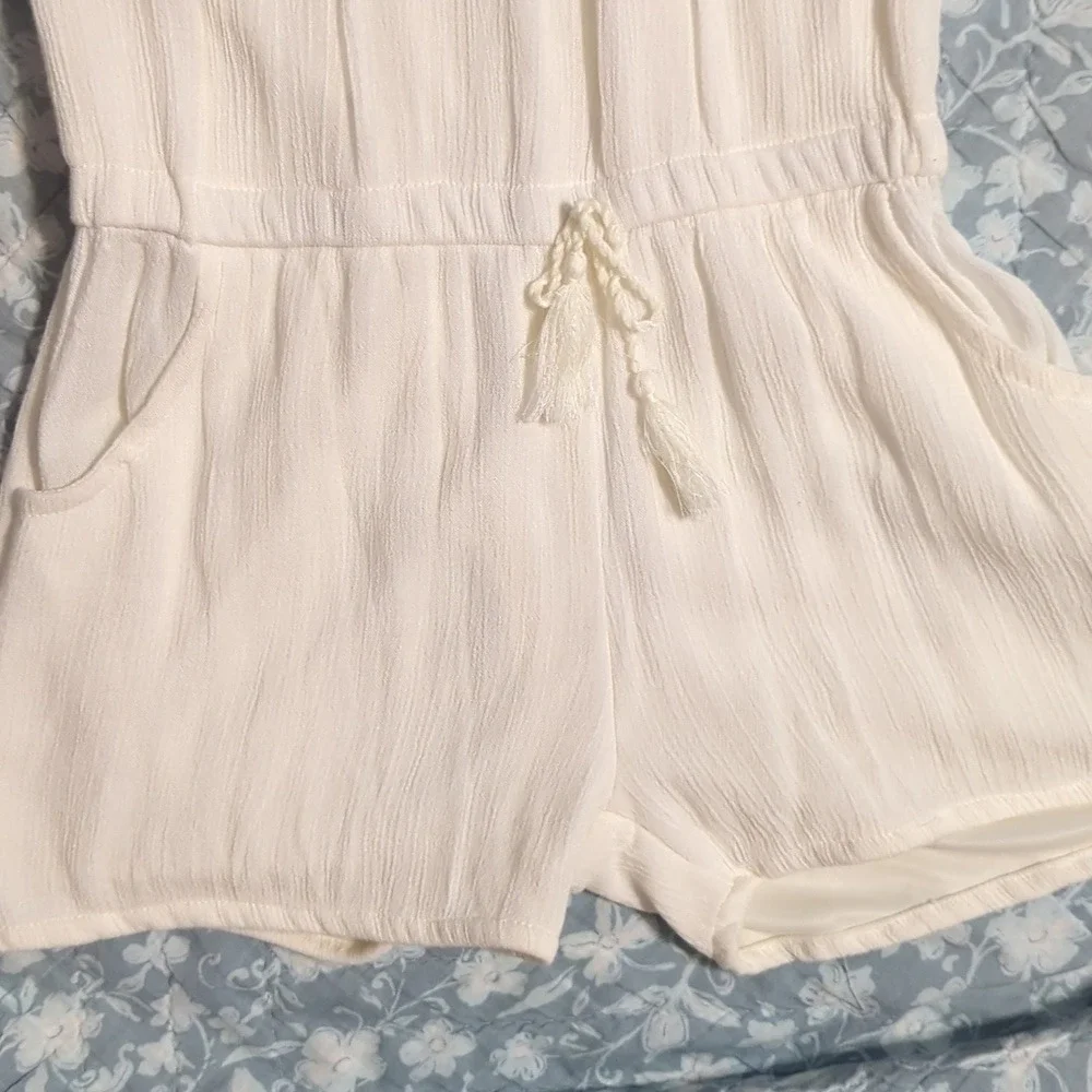 Star Ride Girls 14/16 White Gauze Romper Crochet Lace Trim Tassel 3/4 Sleeve 623